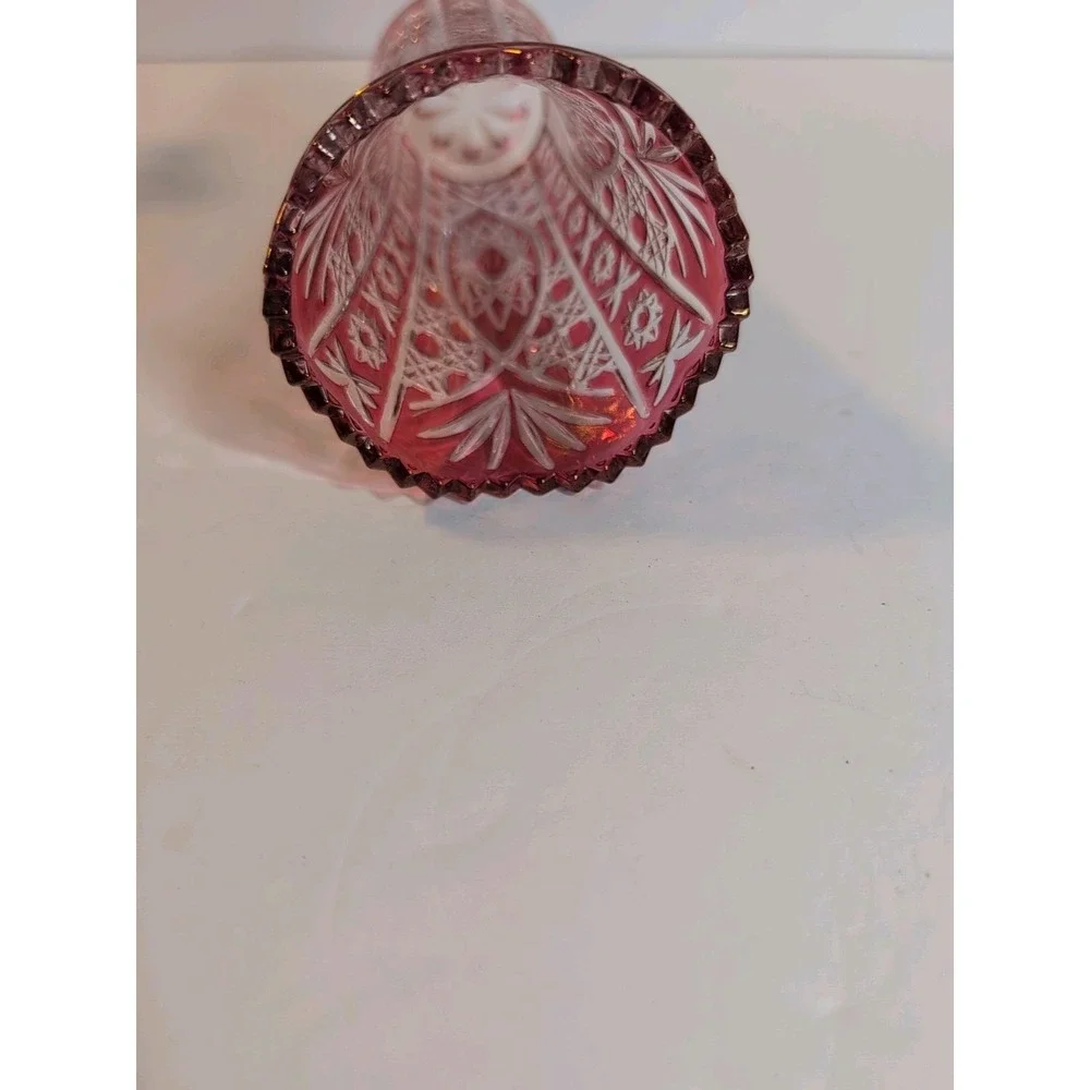 Crystal D'Arques Ruby‎ Kiriko Vase Cut Glass Decorative Base Used